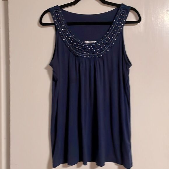 Dress Barn soft, beaded and detailed round yoke tank with gathers - Picture 4 of 10